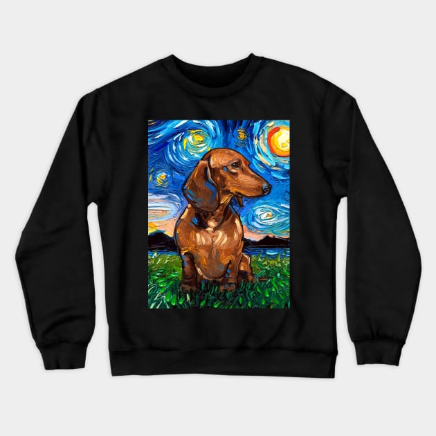 Brown Short Hair Dachshund Night Crewneck Sweatshirt by sagittariusgallery